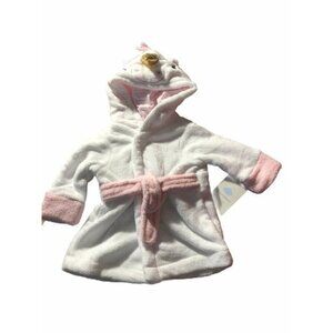Cloud Island Okeo-Tex Baby White Pink Unicorn Hooded Bath Robe 6-9 Months NWT